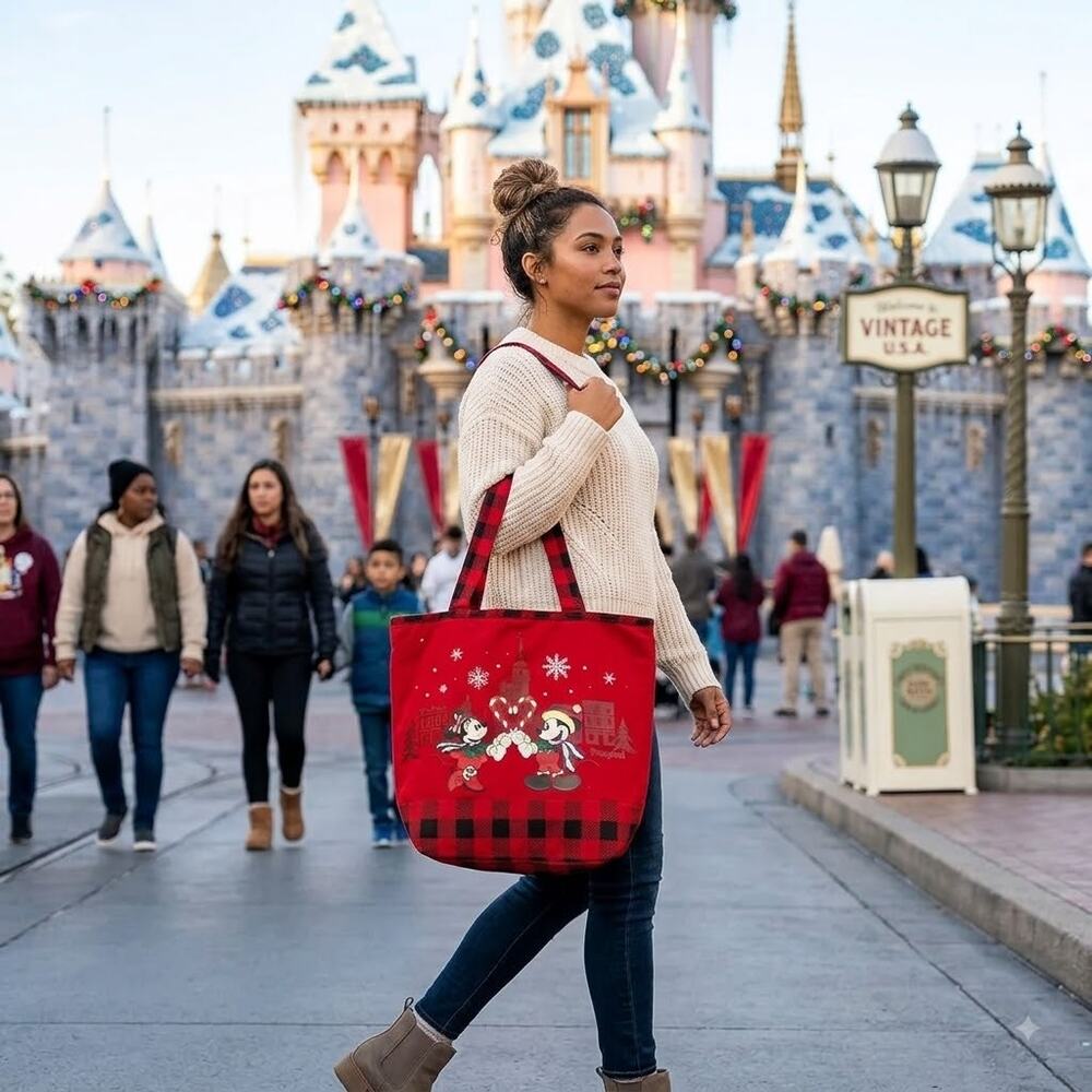 Disney Parks Disneyland Christmas Tote Bag Mickey and Minnie Mouse Holiday Bag